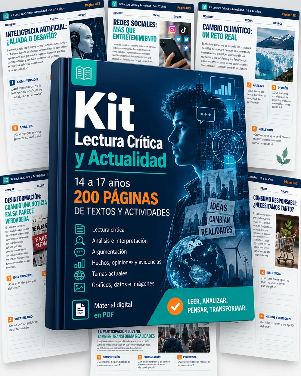 Kit de Lectura Crítica y Actualidad · 200 páginas de textos y actividades para adolescentes de 14 a 17 años
